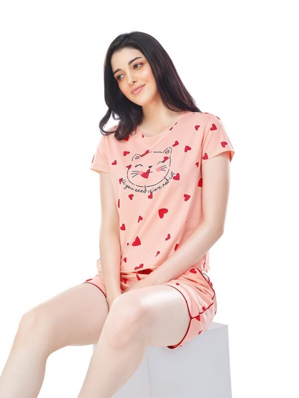 Women's Cotton Pitch Heart Printed Shorts Set