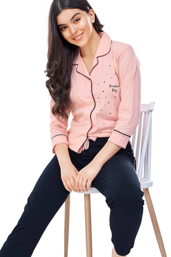 Women's Cotton Peach Heart Printed Stylish Night Suit Set