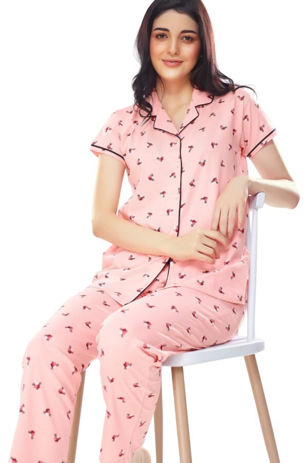 Women's Cotton Peach Floral Printed Stylish Night Suit Set