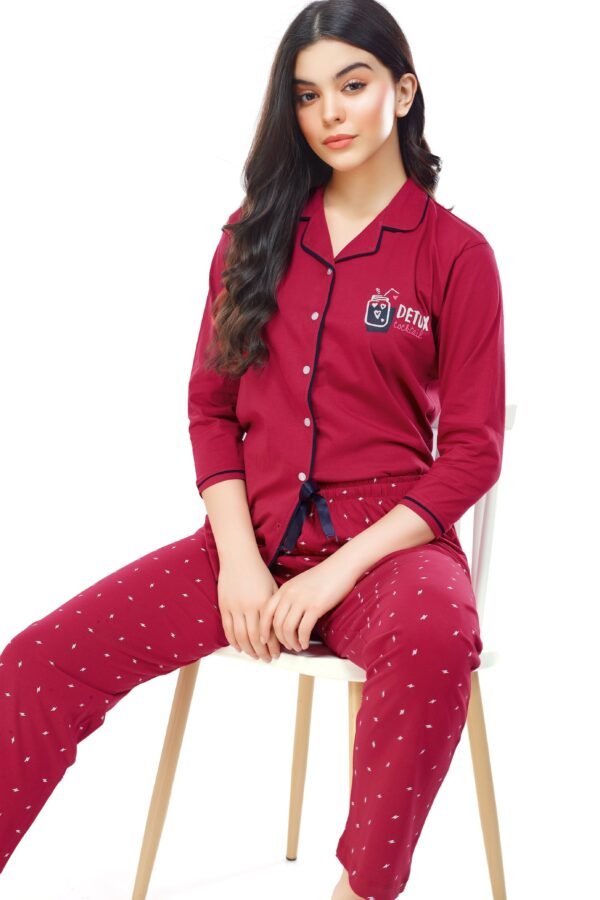 Women's Cotton Red Flash Printed Stylish Night Suit Set