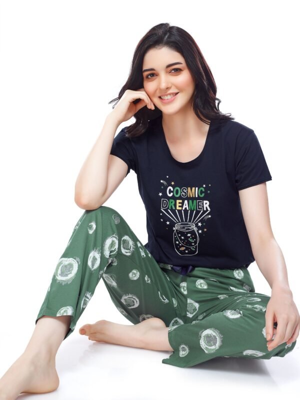 Women's Cotton Black Bubble Printed Stylish Night Suit Set