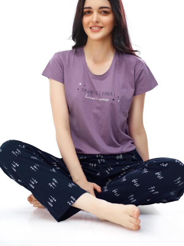 Women's Cotton Purple Arrow Printed Stylish Night Suit Set