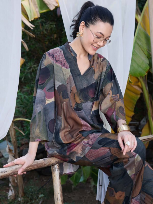 Womens Rayon Yellow Abstract Printed Kurti & Pyjama